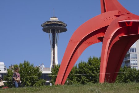 Space Needle vanuit het sculpturen park in Seattle
